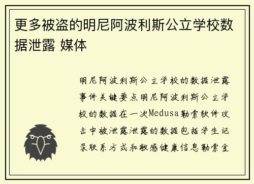 更多被盗的明尼阿波利斯公立学校数据泄露 媒体