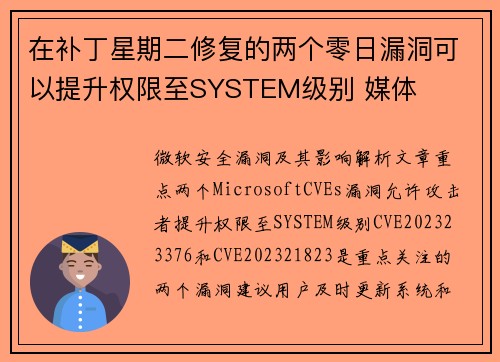 在补丁星期二修复的两个零日漏洞可以提升权限至SYSTEM级别 媒体